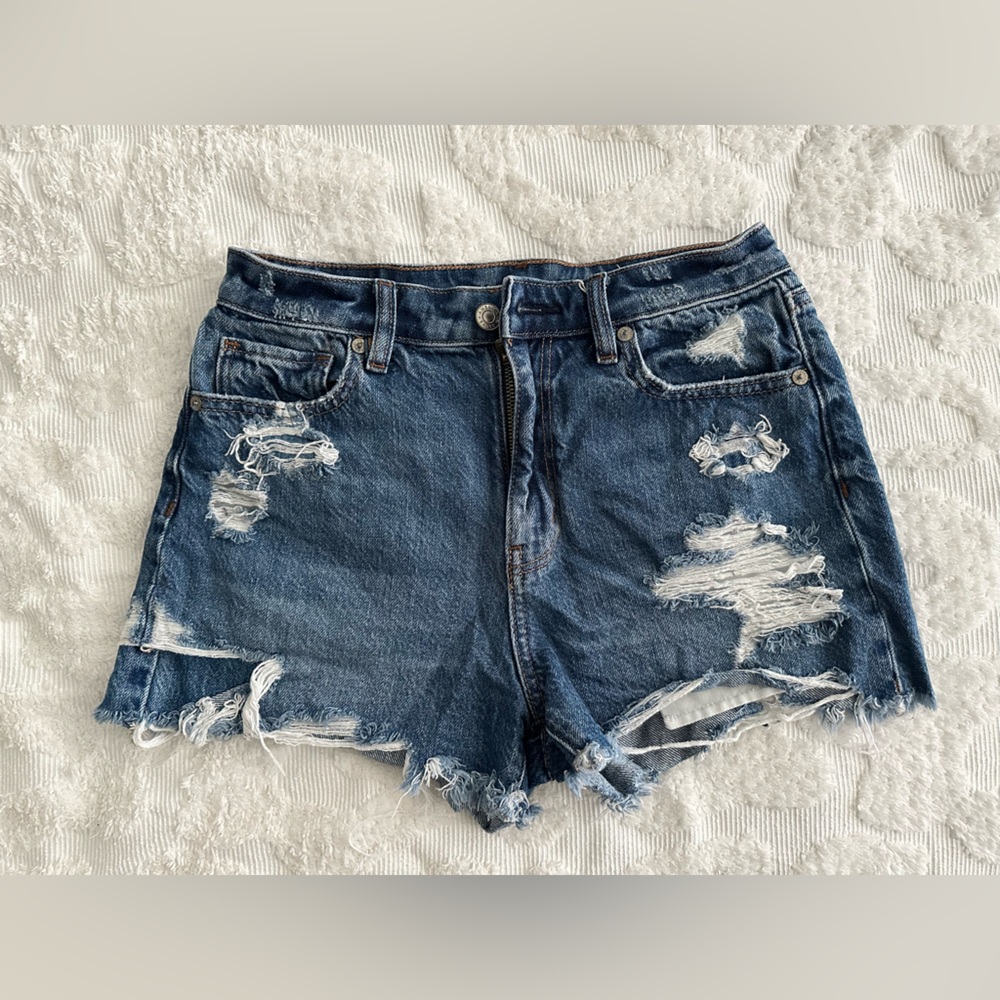 Distressed Denim Blue Shorts